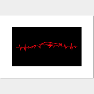 C8 Z06 Corvette Heartbeat Red Supercar EKG Sports Car Heart Beat Line Racecar Pulse Posters and Art